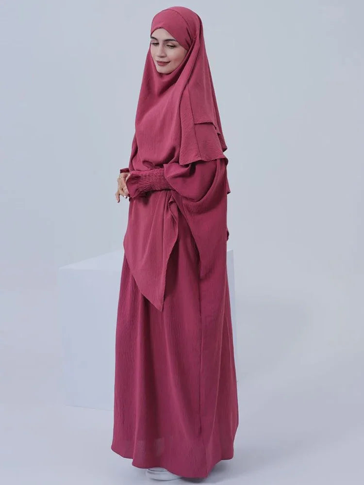 Muslim Women Abaya Long Khimar Dress 2 Piece Set