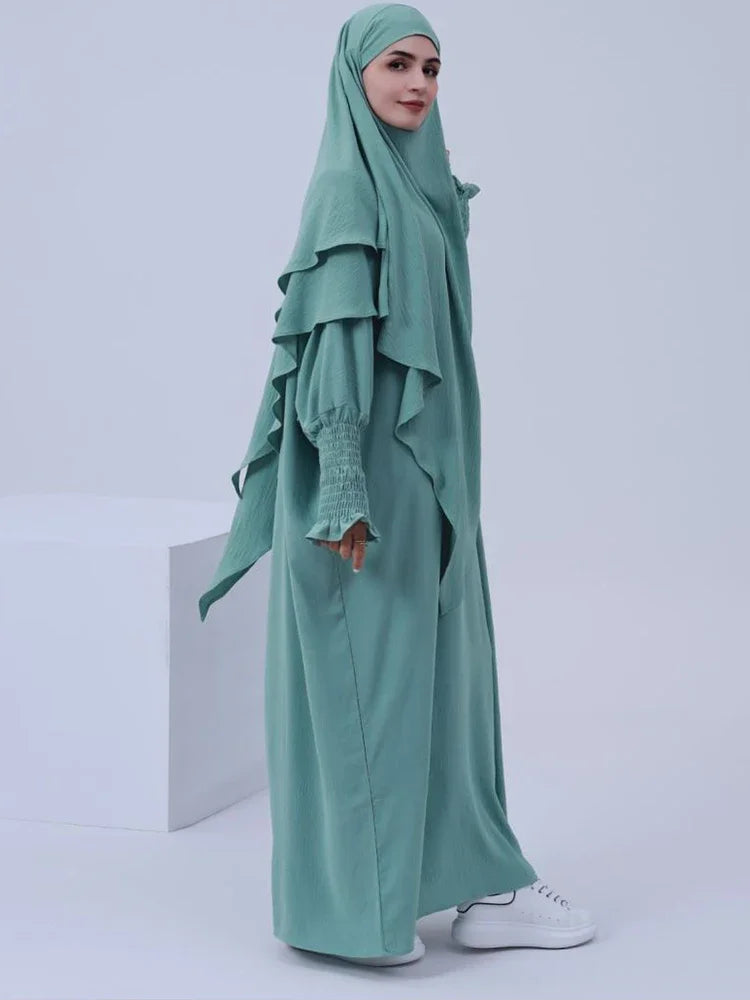 Muslim Women Abaya Long Khimar Dress 2 Piece Set