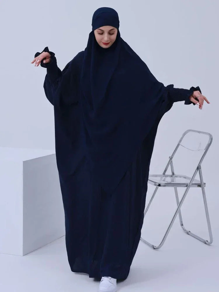 Muslim Women Abaya Long Khimar Dress 2 Piece Set