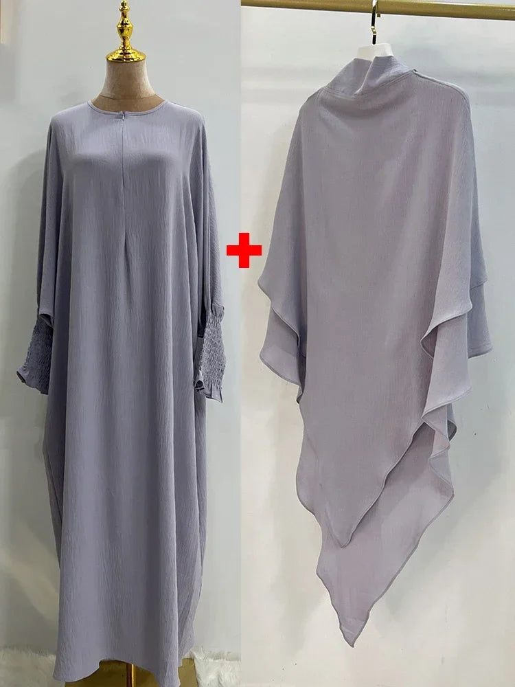 Muslim Women Abaya Long Khimar Dress 2 Piece Set