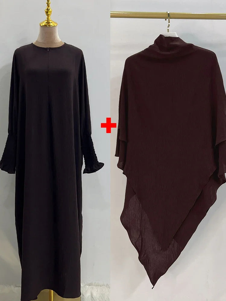 Muslim Women Abaya Long Khimar Dress 2 Piece Set