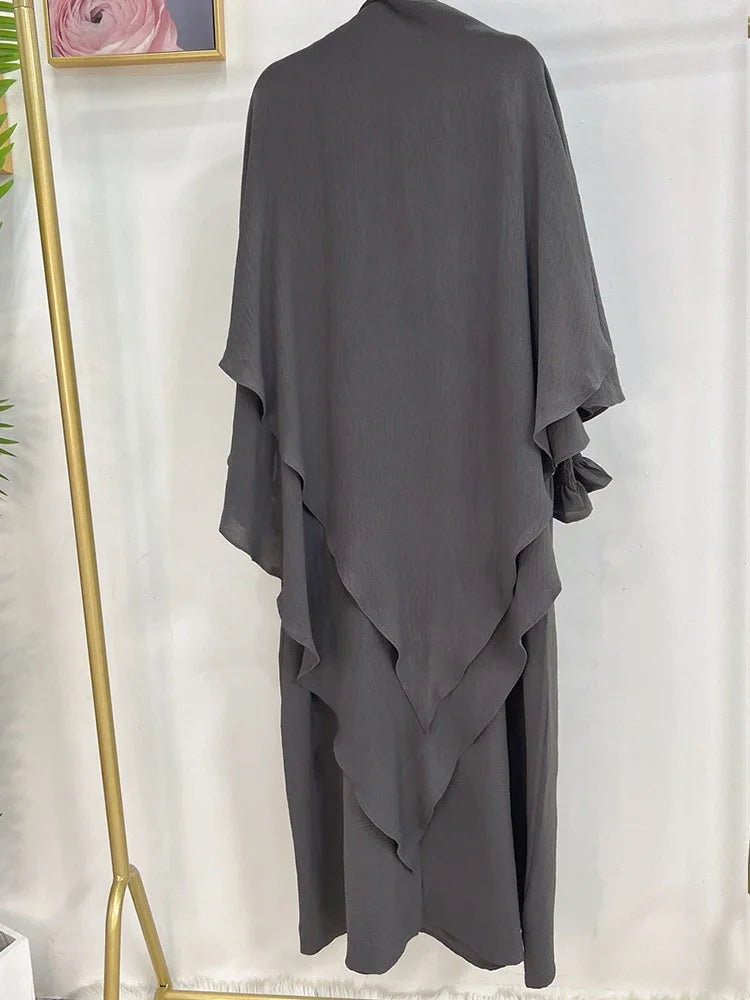 Muslim Women Abaya Long Khimar Dress 2 Piece Set