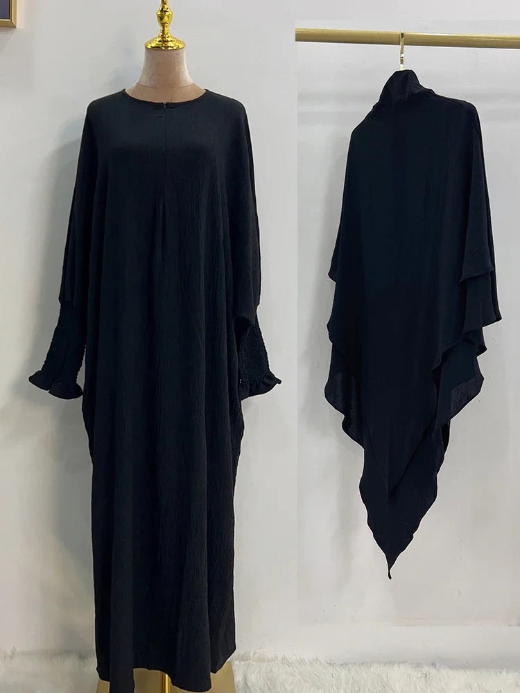 Muslim Women Abaya Long Khimar Dress 2 Piece Set