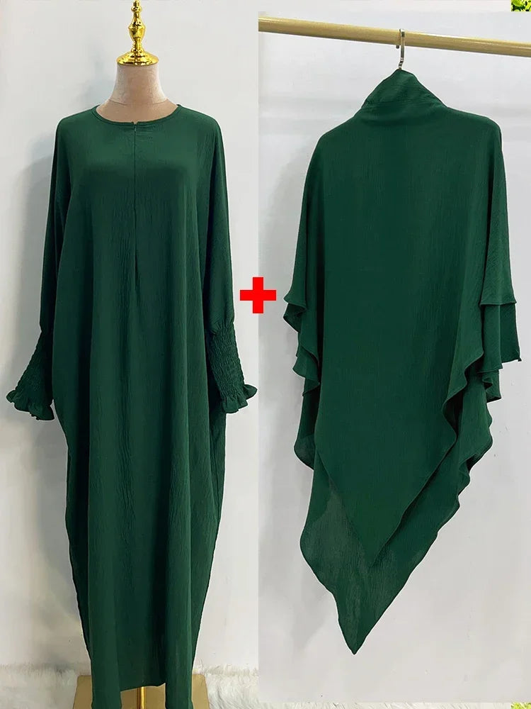 Muslim Women Abaya Long Khimar Dress 2 Piece Set