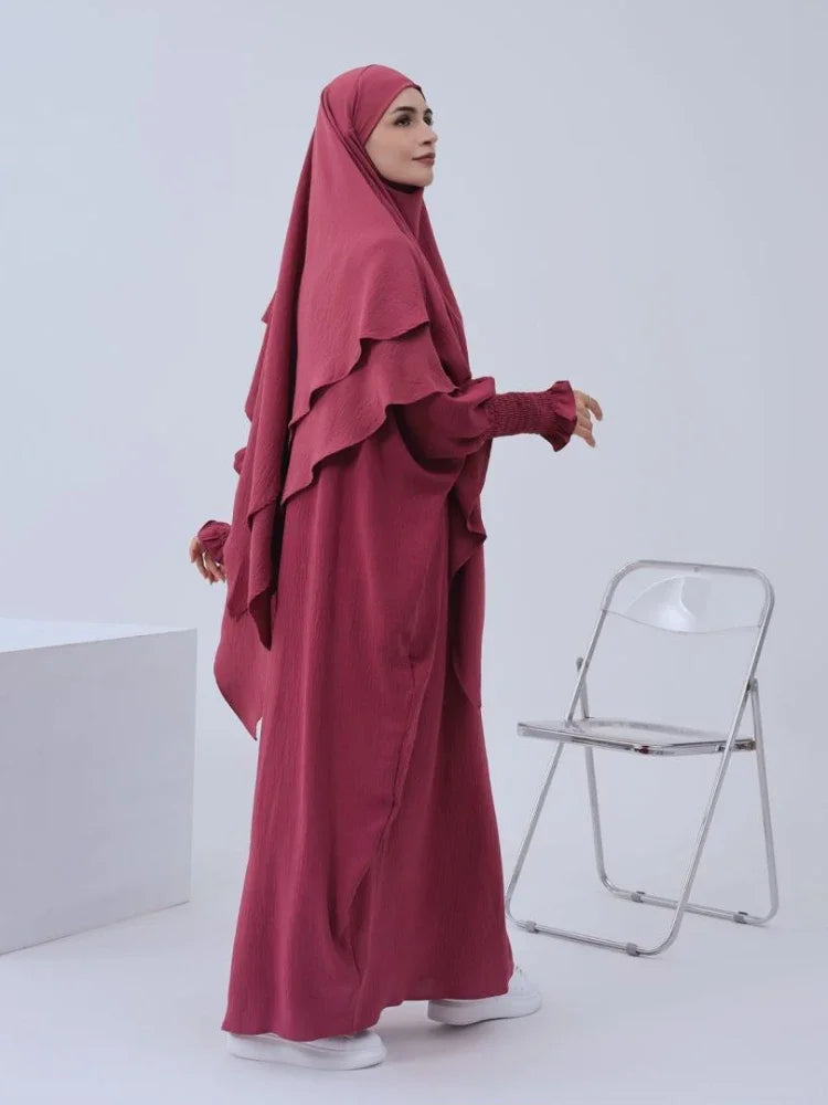 Muslim Women Abaya Long Khimar Dress 2 Piece Set