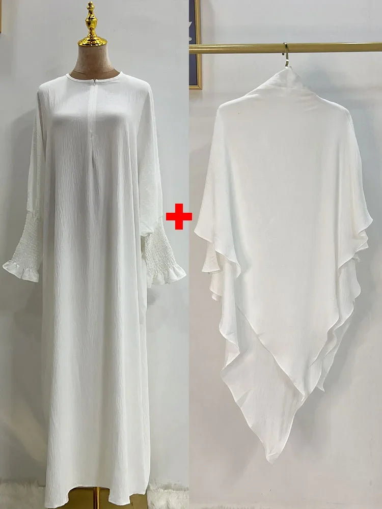 Muslim Women Abaya Long Khimar Dress 2 Piece Set