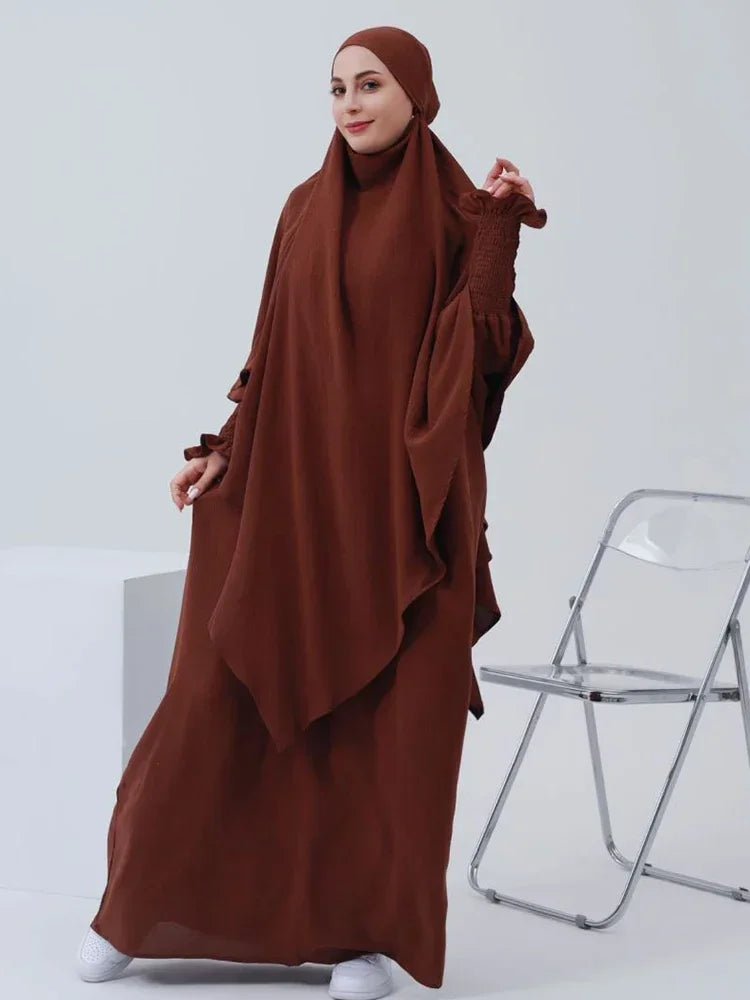 Muslim Women Abaya Long Khimar Dress 2 Piece Set