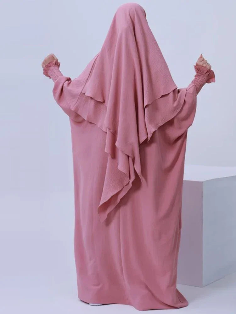 Muslim Women Abaya Long Khimar Dress 2 Piece Set