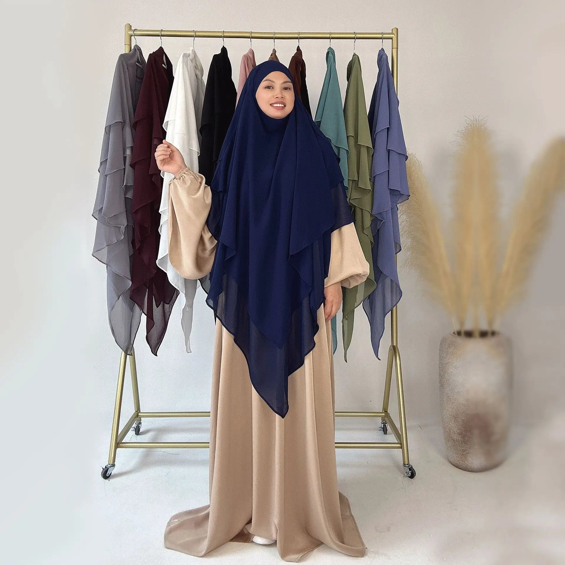 3 Layers Chiffon Long Khimar for Women Muslim Hijab Prayer Eid 2025 Hijabs Headscarf Shawl Veil Long Three-Layer Djellaba Niqab