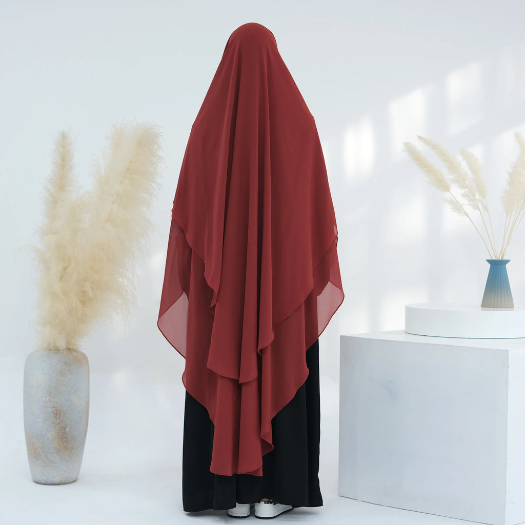 2 Layers Chiffon Long Khimar Women Muslim Hijab Modest Prayer Eid Hijabs Headscarf Shawl Long Djellaba Niqab Prayer Garment