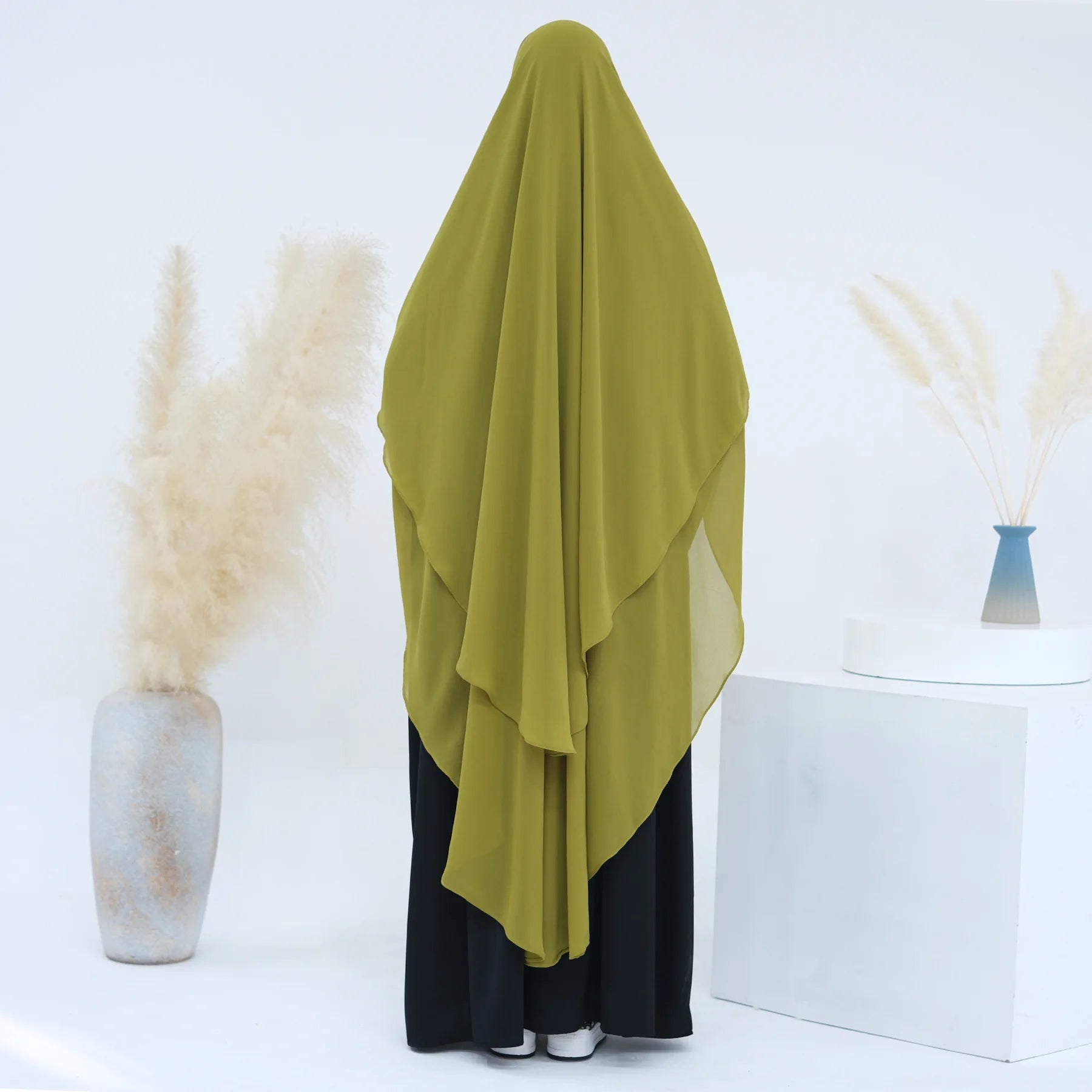 2 Layers Chiffon Long Khimar Women Muslim Hijab Modest Prayer Eid Hijabs Headscarf Shawl Long Djellaba Niqab Prayer Garment