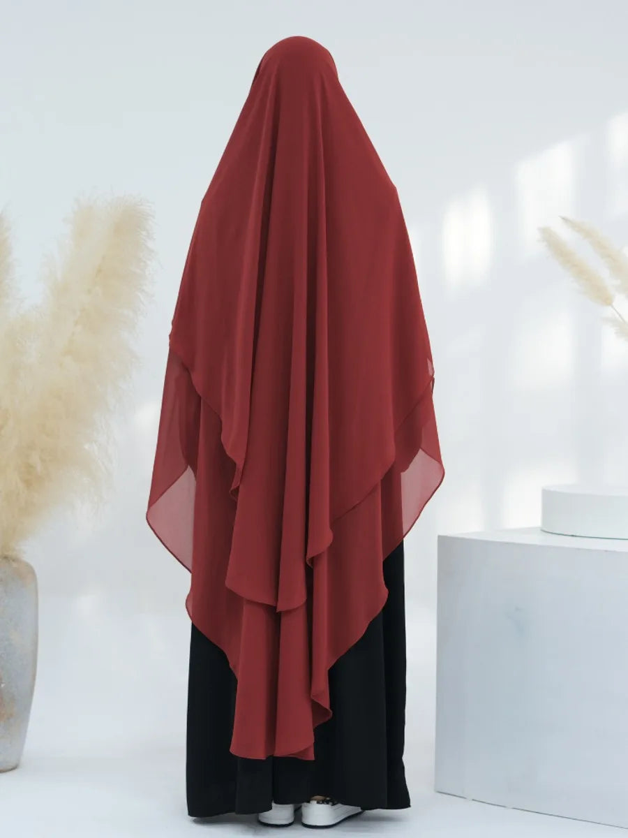 2 Layers Chiffon Long Khimar Women Muslim Hijab Modest Prayer Eid Hijabs Headscarf Shawl Long Djellaba Niqab Prayer Garment