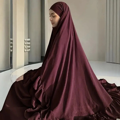 Eid Women Prayer Garment Dress 2 Piece Set Long Khimar Muslim Abaya