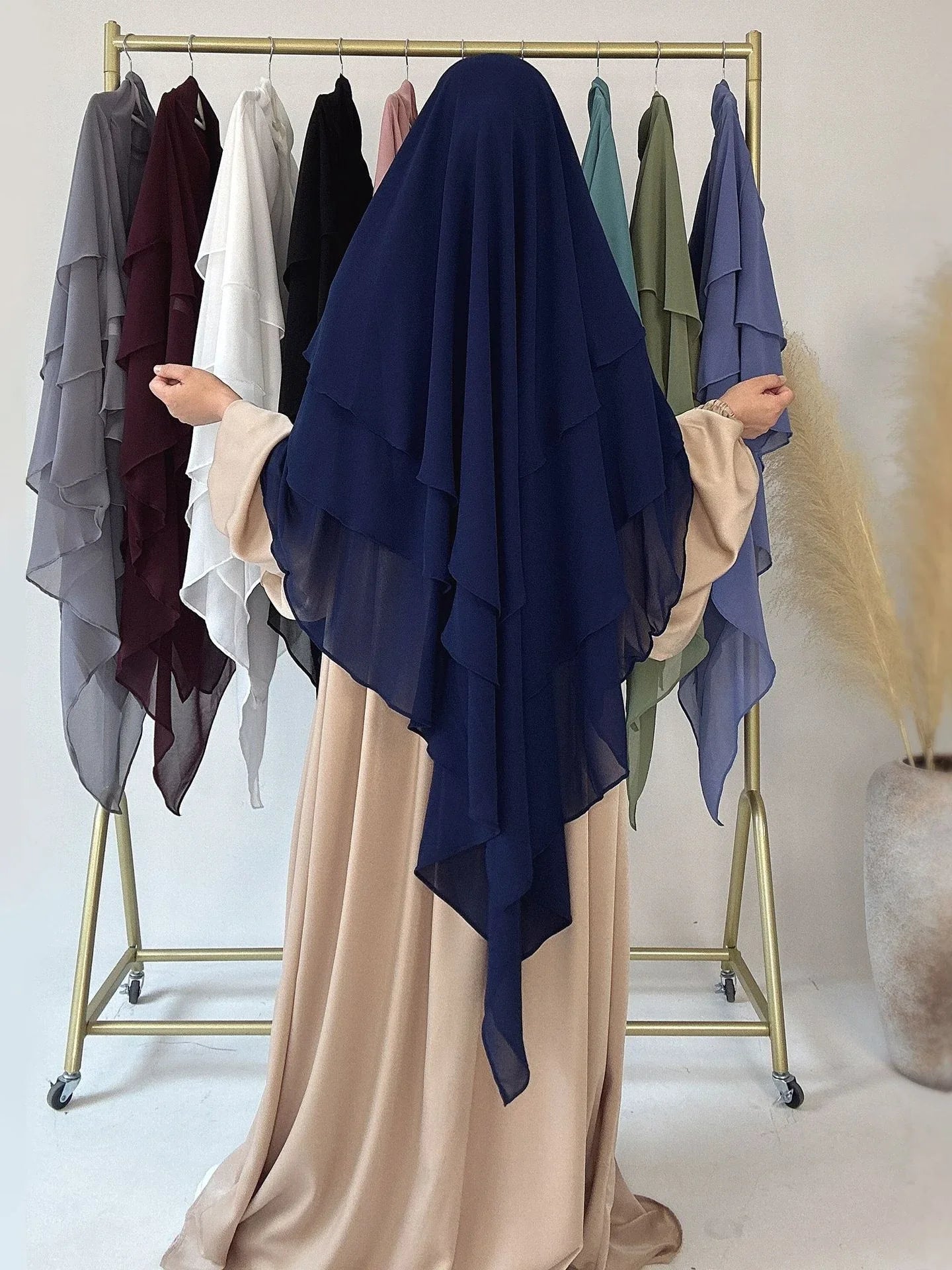 3 Layers Chiffon Long Khimar for Women Muslim Hijab Prayer Eid 2025 Hijabs Headscarf Shawl Veil Long Three-Layer Djellaba Niqab