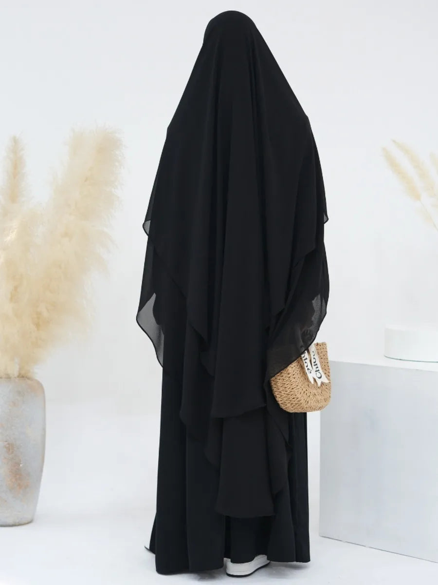 2 Layers Chiffon Long Khimar Women Muslim Hijab Modest Prayer Eid Hijabs Headscarf Shawl Long Djellaba Niqab Prayer Garment