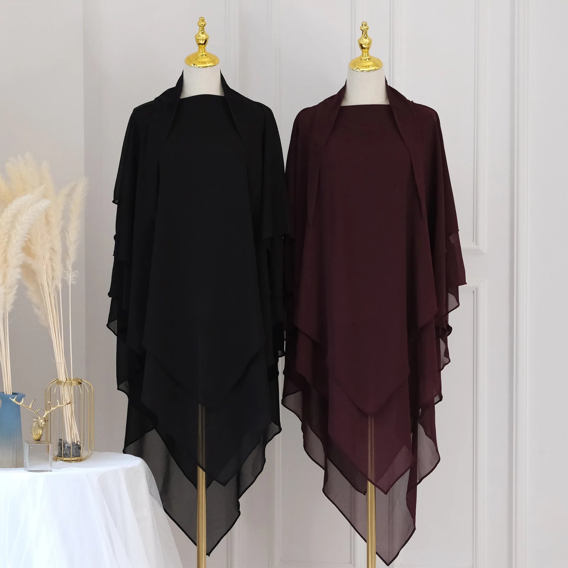 3 Layers Chiffon Long Khimar for Women Muslim Hijab Prayer Eid 2025 Hijabs Headscarf Shawl Veil Long Three-Layer Djellaba Niqab