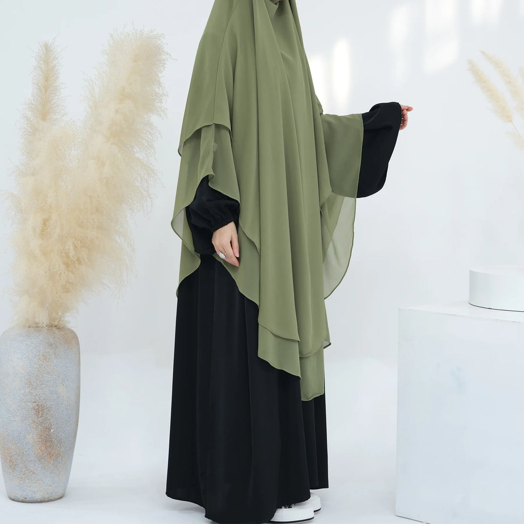 2 Layers Chiffon Long Khimar Women Muslim Hijab Modest Prayer Eid Hijabs Headscarf Shawl Long Djellaba Niqab Prayer Garment