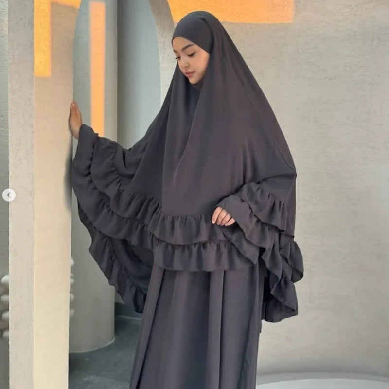 Eid Women Prayer Garment Dress 2 Piece Set Long Khimar Muslim Abaya