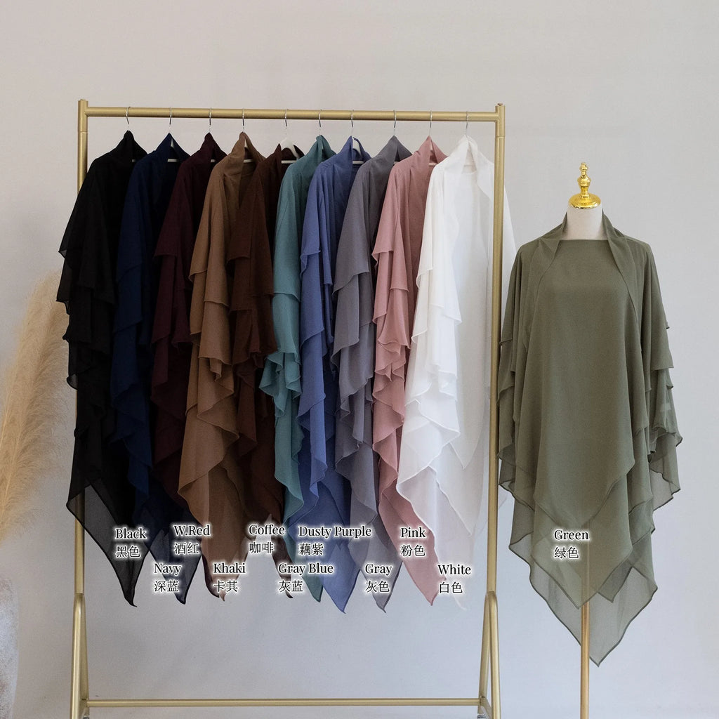3 Layers Chiffon Long Khimar for Women Muslim Hijab Prayer Eid 2025 Hijabs Headscarf Shawl Veil Long Three-Layer Djellaba Niqab