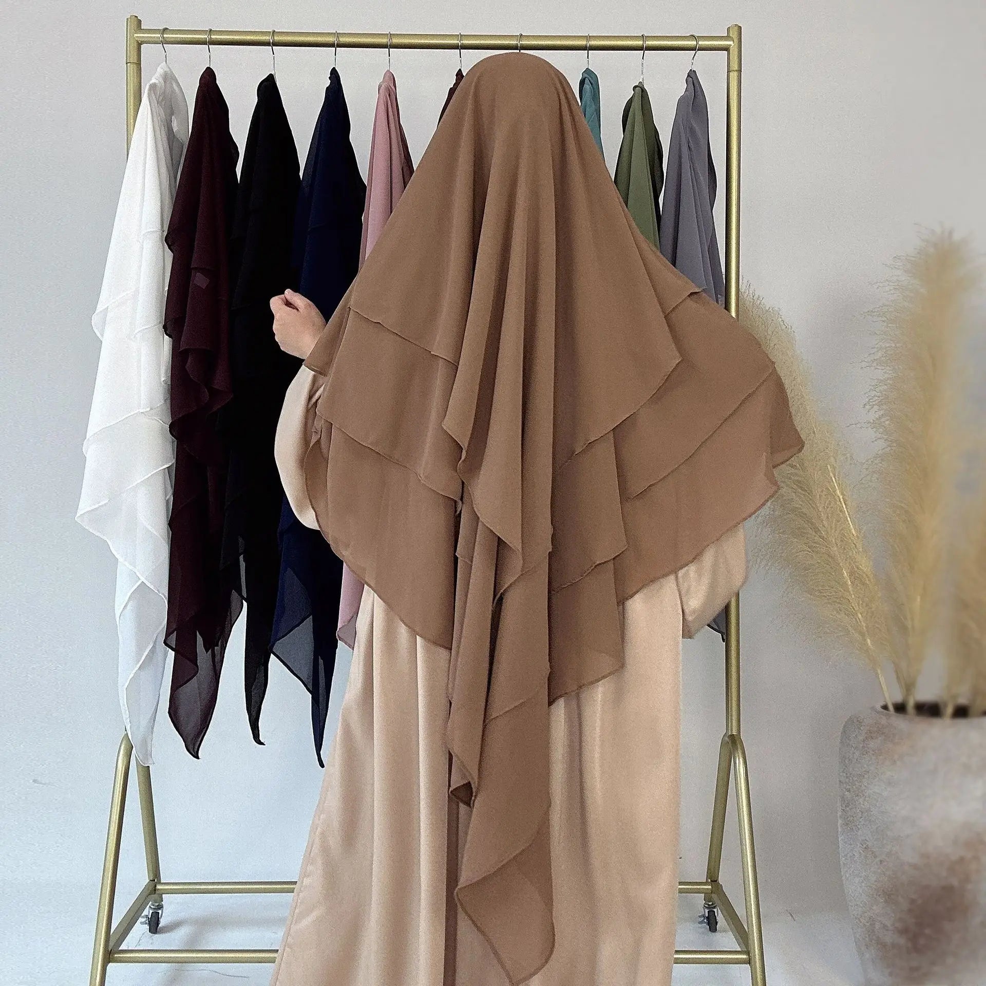 3 Layers Chiffon Long Khimar for Women Muslim Hijab Prayer Eid 2025 Hijabs Headscarf Shawl Veil Long Three-Layer Djellaba Niqab