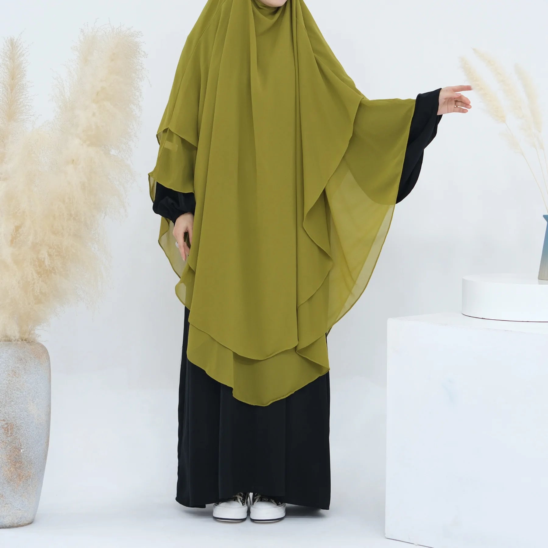 2 Layers Chiffon Long Khimar Women Muslim Hijab Modest Prayer Eid Hijabs Headscarf Shawl Long Djellaba Niqab Prayer Garment