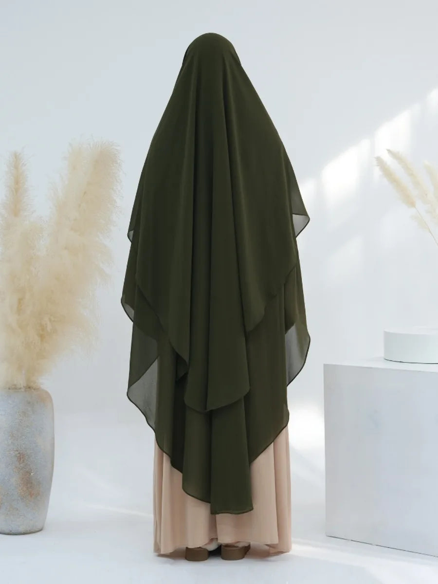 2 Layers Chiffon Long Khimar Women Muslim Hijab Modest Prayer Eid Hijabs Headscarf Shawl Long Djellaba Niqab Prayer Garment