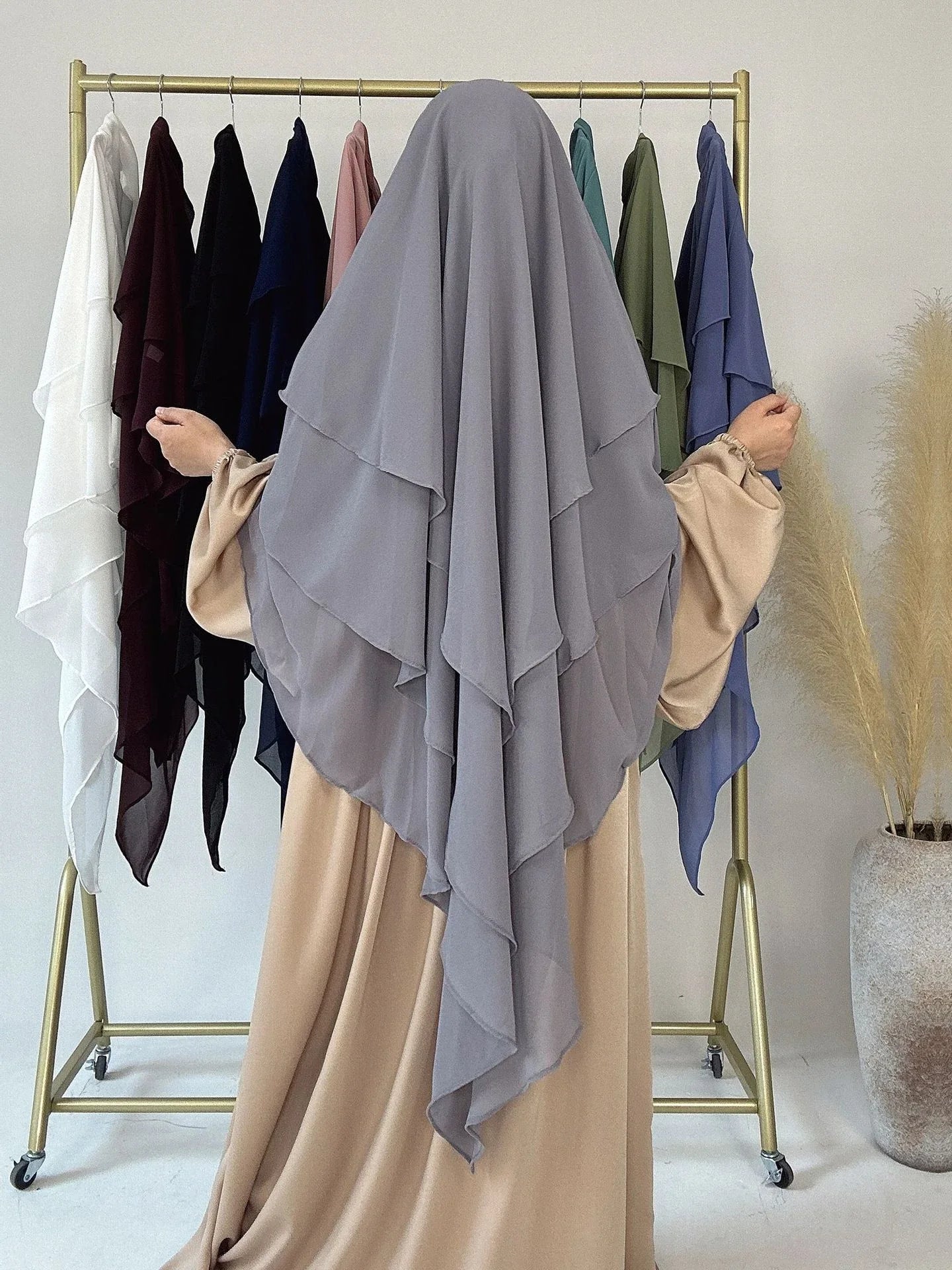 3 Layers Chiffon Long Khimar for Women Muslim Hijab Prayer Eid 2025 Hijabs Headscarf Shawl Veil Long Three-Layer Djellaba Niqab