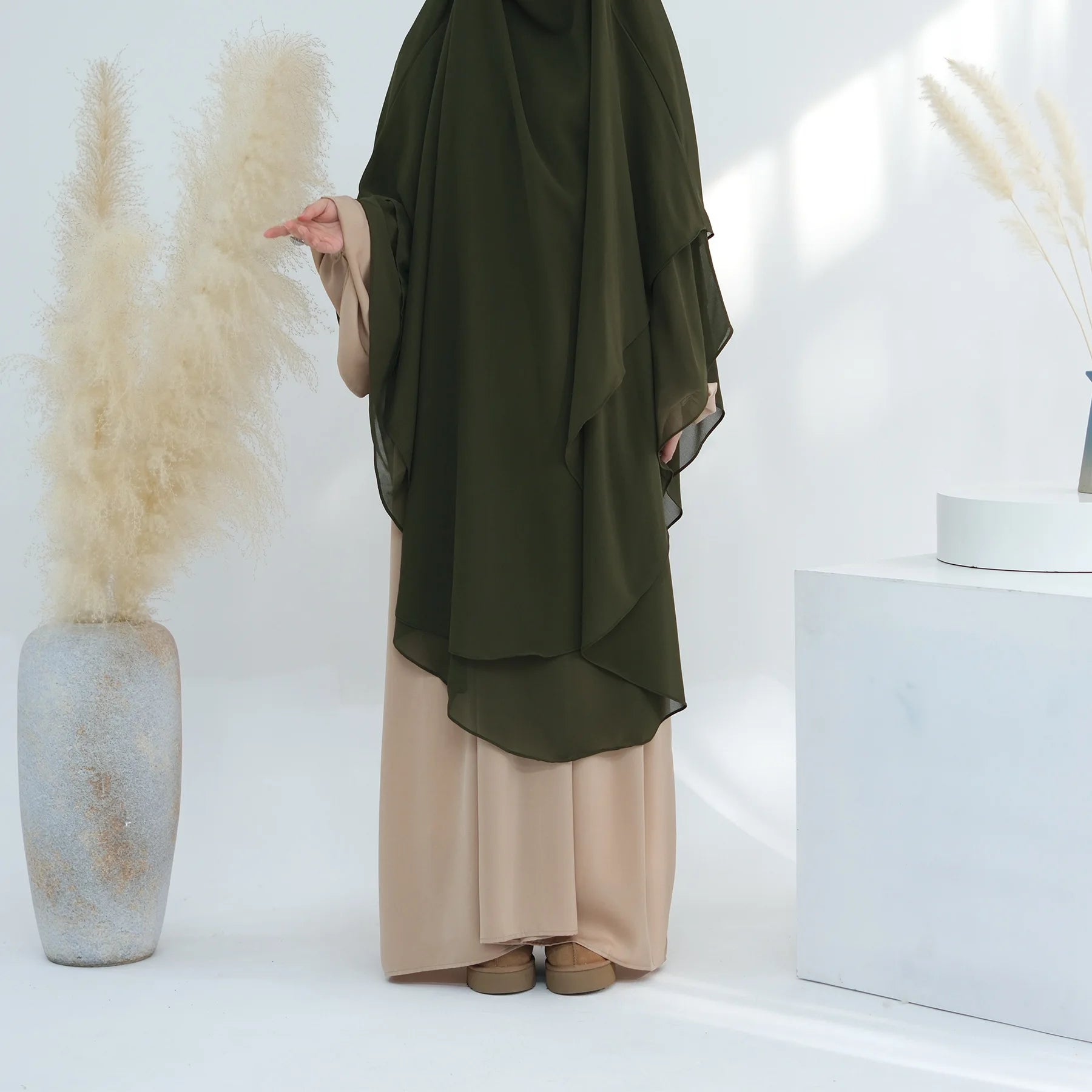 2 Layers Chiffon Long Khimar Women Muslim Hijab Modest Prayer Eid Hijabs Headscarf Shawl Long Djellaba Niqab Prayer Garment