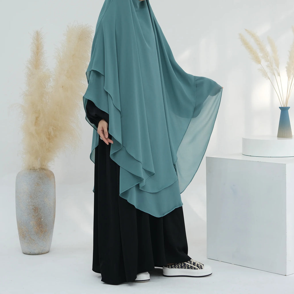 2 Layers Chiffon Long Khimar Women Muslim Hijab Modest Prayer Eid Hijabs Headscarf Shawl Long Djellaba Niqab Prayer Garment