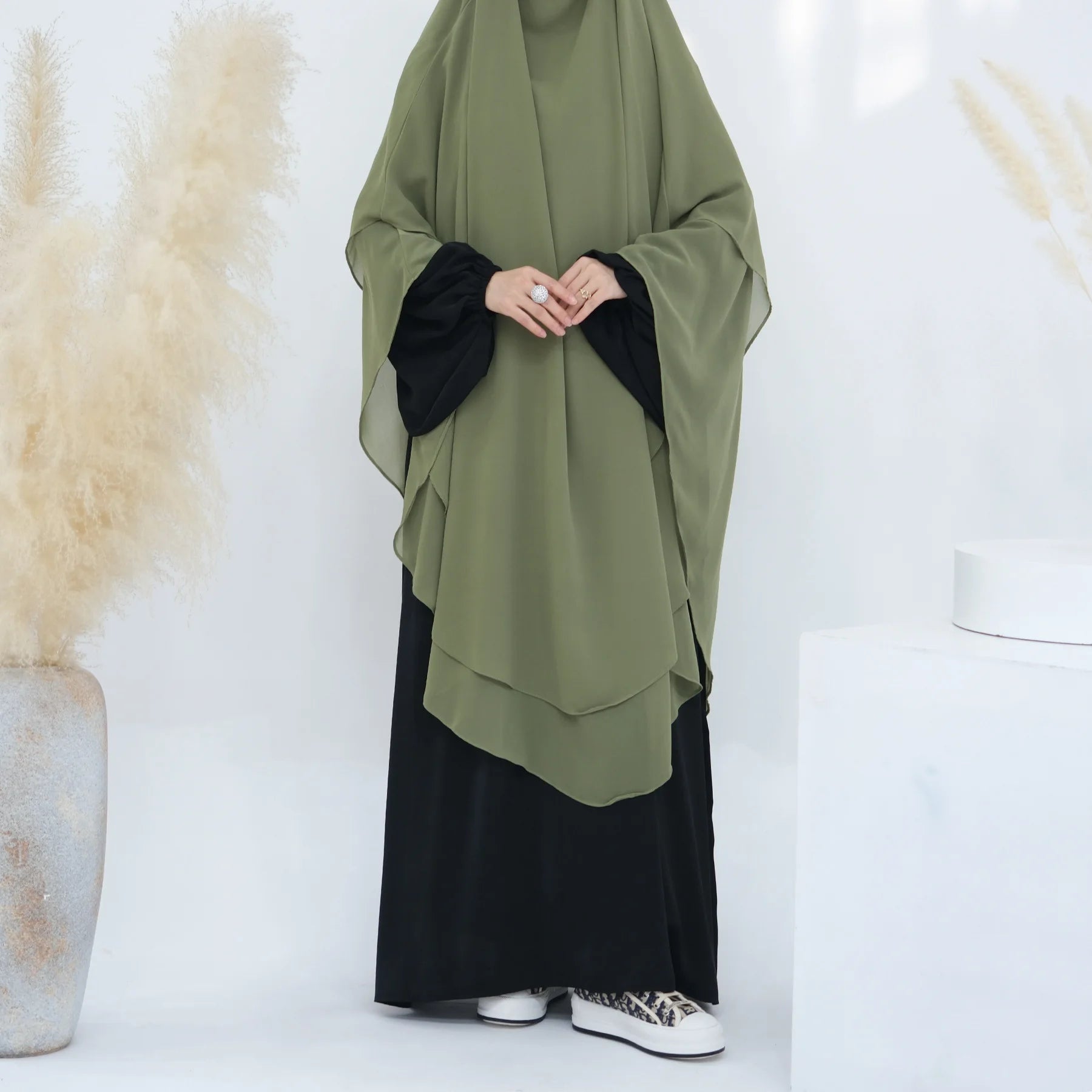 2 Layers Chiffon Long Khimar Women Muslim Hijab Modest Prayer Eid Hijabs Headscarf Shawl Long Djellaba Niqab Prayer Garment