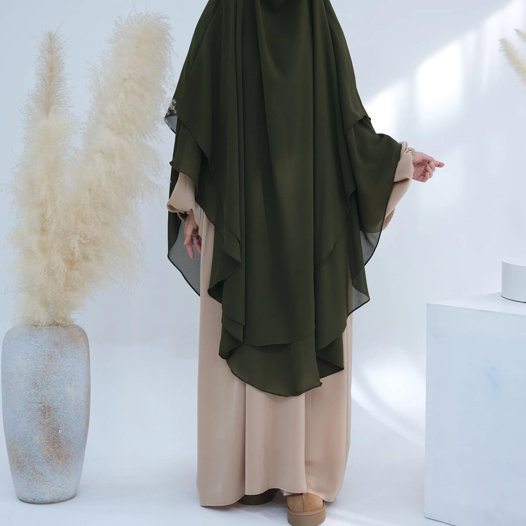 2 Layers Chiffon Long Khimar Women Muslim Hijab Modest Prayer Eid Hijabs Headscarf Shawl Long Djellaba Niqab Prayer Garment