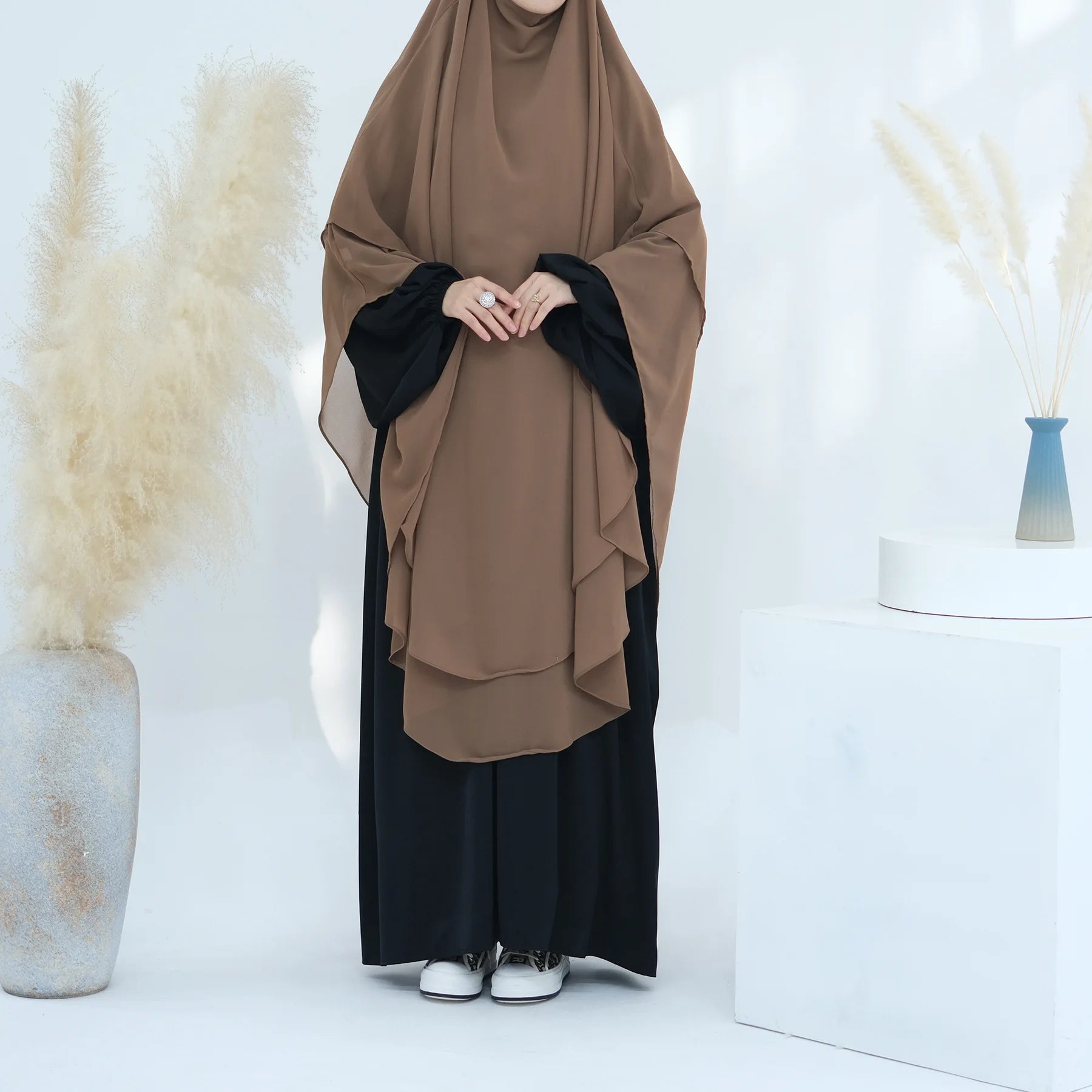 2 Layers Chiffon Long Khimar Women Muslim Hijab Modest Prayer Eid Hijabs Headscarf Shawl Long Djellaba Niqab Prayer Garment