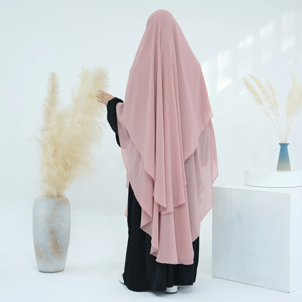 2 Layers Chiffon Long Khimar Women Muslim Hijab Modest Prayer Eid Hijabs Headscarf Shawl Long Djellaba Niqab Prayer Garment