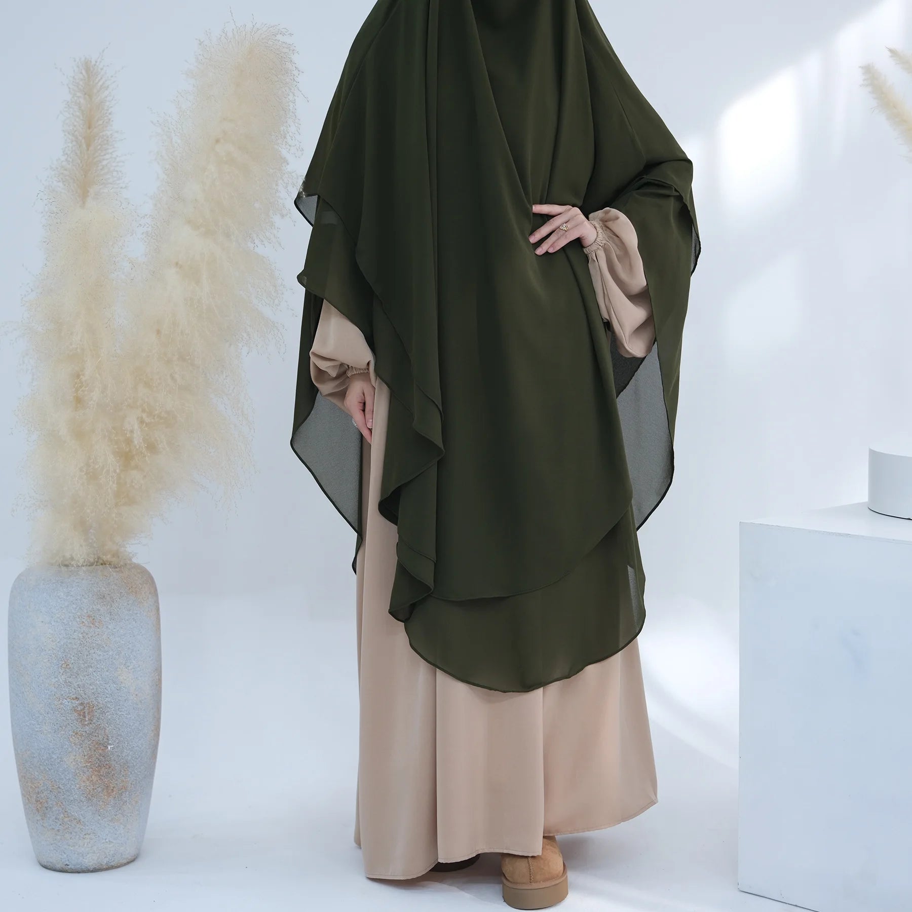 2 Layers Chiffon Long Khimar Women Muslim Hijab Modest Prayer Eid Hijabs Headscarf Shawl Long Djellaba Niqab Prayer Garment