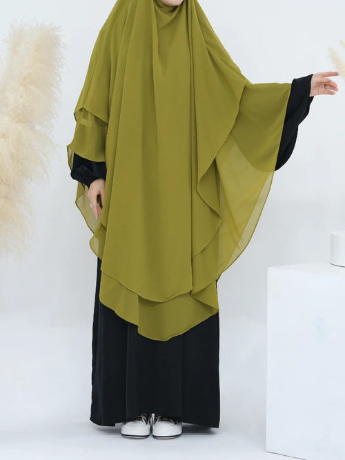 2 Lagen Chiffon Langer Khimar Frauen Muslimischer Hijab Bescheidenes Gebet Eid Hijabs Kopftuch Schal Lange Djellaba Niqab Gebetskleidung