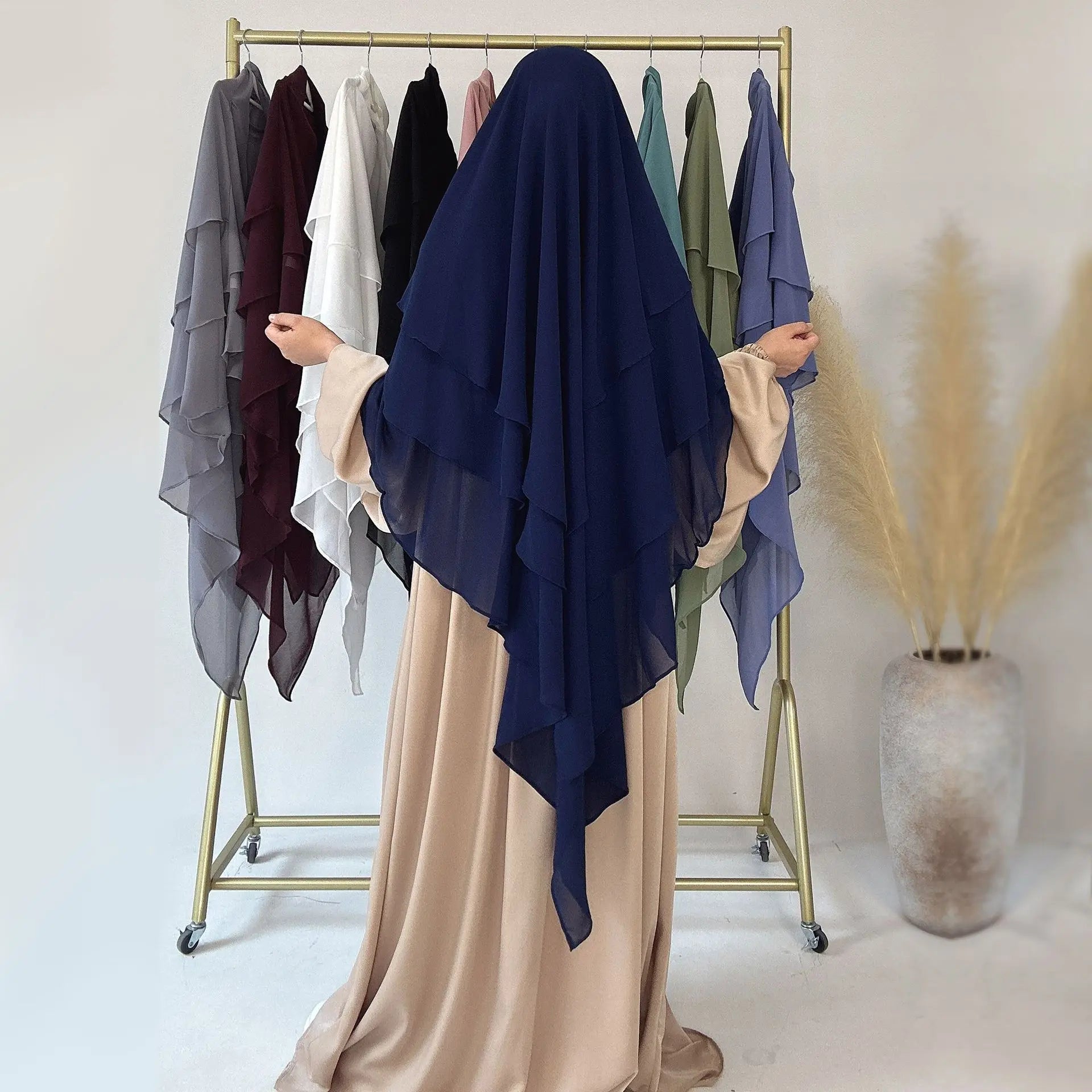3 Layers Chiffon Long Khimar for Women Muslim Hijab Prayer Eid 2025 Hijabs Headscarf Shawl Veil Long Three-Layer Djellaba Niqab