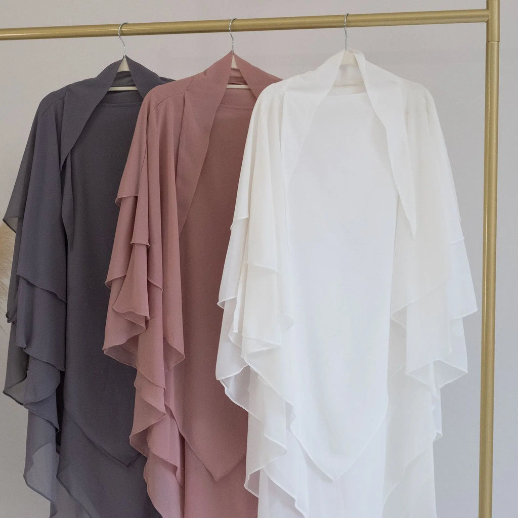 3 Layers Chiffon Long Khimar for Women Muslim Hijab Prayer Eid 2025 Hijabs Headscarf Shawl Veil Long Three-Layer Djellaba Niqab