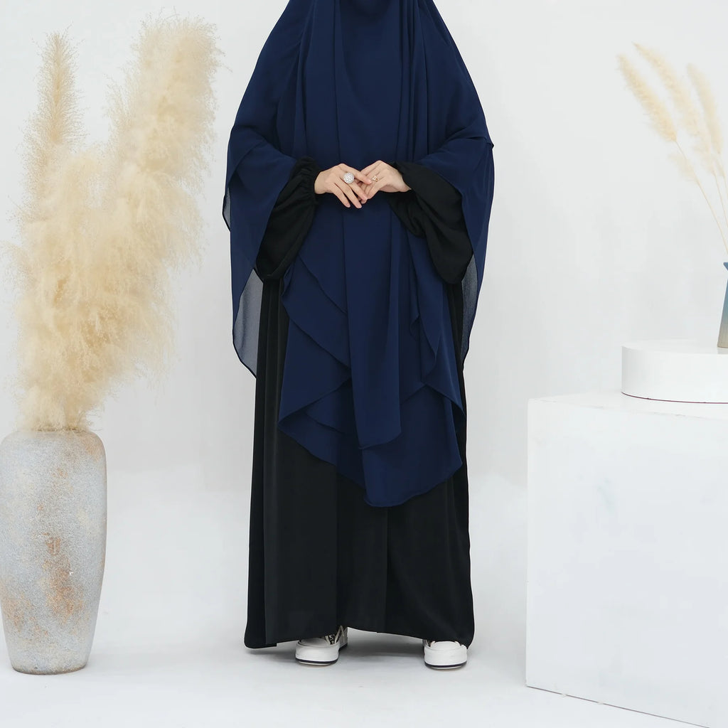 2 Layers Chiffon Long Khimar Women Muslim Hijab Modest Prayer Eid Hijabs Headscarf Shawl Long Djellaba Niqab Prayer Garment