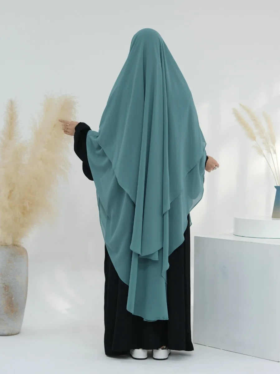 2 Layers Chiffon Long Khimar Women Muslim Hijab Modest Prayer Eid Hijabs Headscarf Shawl Long Djellaba Niqab Prayer Garment