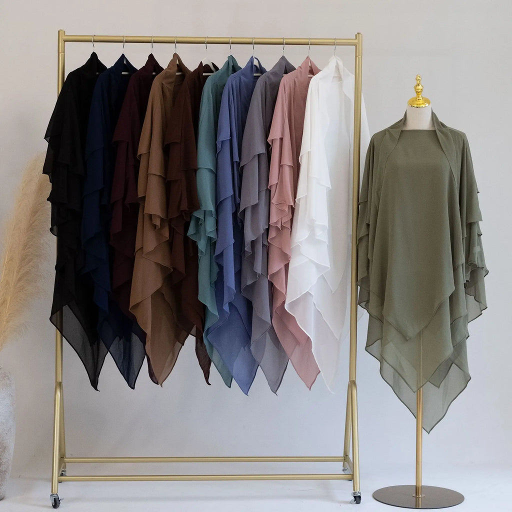 3 Layers Chiffon Long Khimar for Women Muslim Hijab Prayer Eid 2025 Hijabs Headscarf Shawl Veil Long Three-Layer Djellaba Niqab