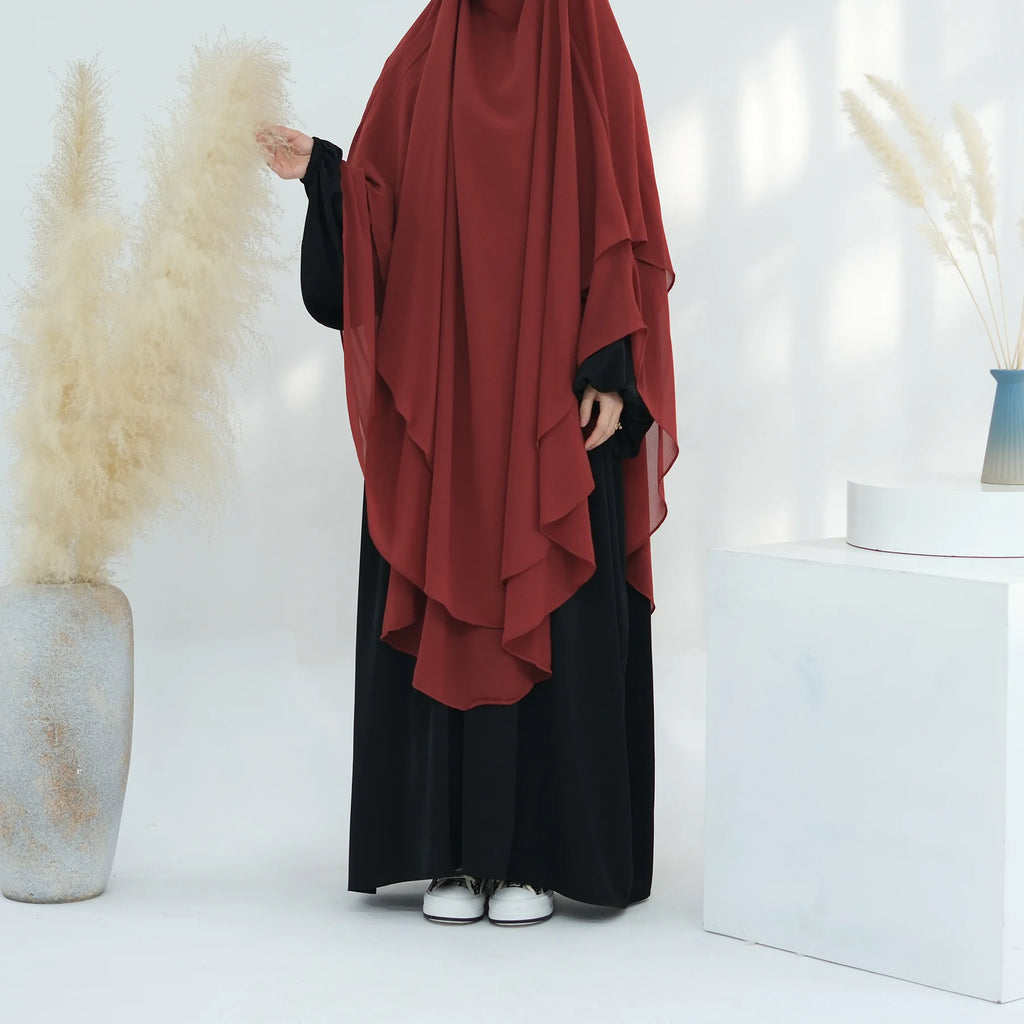 2 Layers Chiffon Long Khimar Women Muslim Hijab Modest Prayer Eid Hijabs Headscarf Shawl Long Djellaba Niqab Prayer Garment