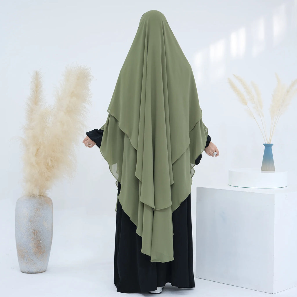 2 Layers Chiffon Long Khimar Women Muslim Hijab Modest Prayer Eid Hijabs Headscarf Shawl Long Djellaba Niqab Prayer Garment