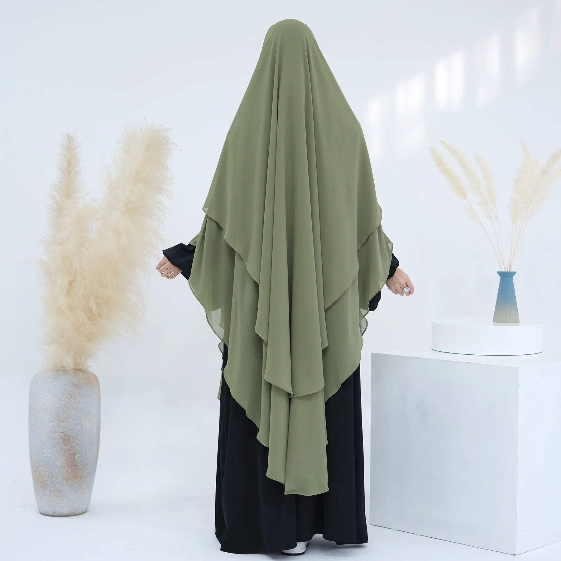 2 Layers Chiffon Long Khimar Women Muslim Hijab Modest Prayer Eid Hijabs Headscarf Shawl Long Djellaba Niqab Prayer Garment