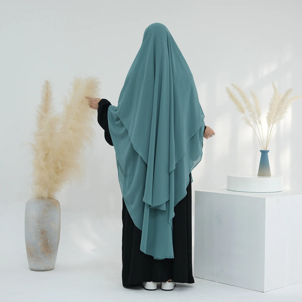 2 Layers Chiffon Long Khimar Women Muslim Hijab Modest Prayer Eid Hijabs Headscarf Shawl Long Djellaba Niqab Prayer Garment