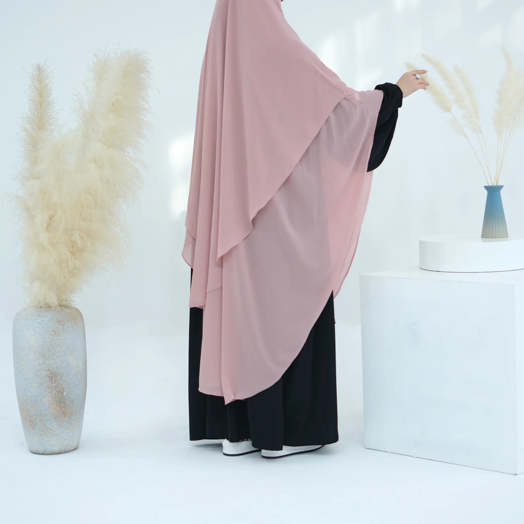 2 Layers Chiffon Long Khimar Women Muslim Hijab Modest Prayer Eid Hijabs Headscarf Shawl Long Djellaba Niqab Prayer Garment
