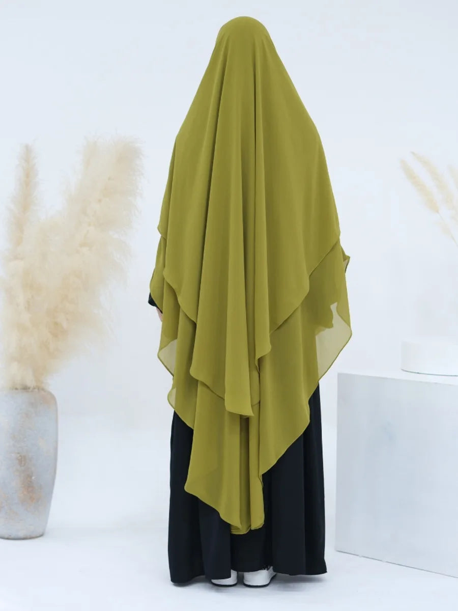 2 Layers Chiffon Long Khimar Women Muslim Hijab Modest Prayer Eid Hijabs Headscarf Shawl Long Djellaba Niqab Prayer Garment