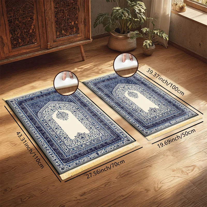 VIKAMA Blue Floral Muslim Prayer Mat - Soft And Slip-Resistant Islamic Worship Rug - Portable Pilgrimage Rug - Home Decor