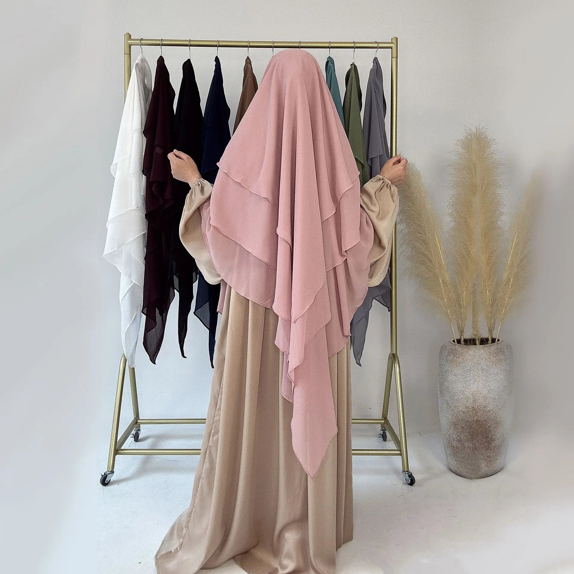 3 Layers Chiffon Long Khimar for Women Muslim Hijab Prayer Eid 2025 Hijabs Headscarf Shawl Veil Long Three-Layer Djellaba Niqab