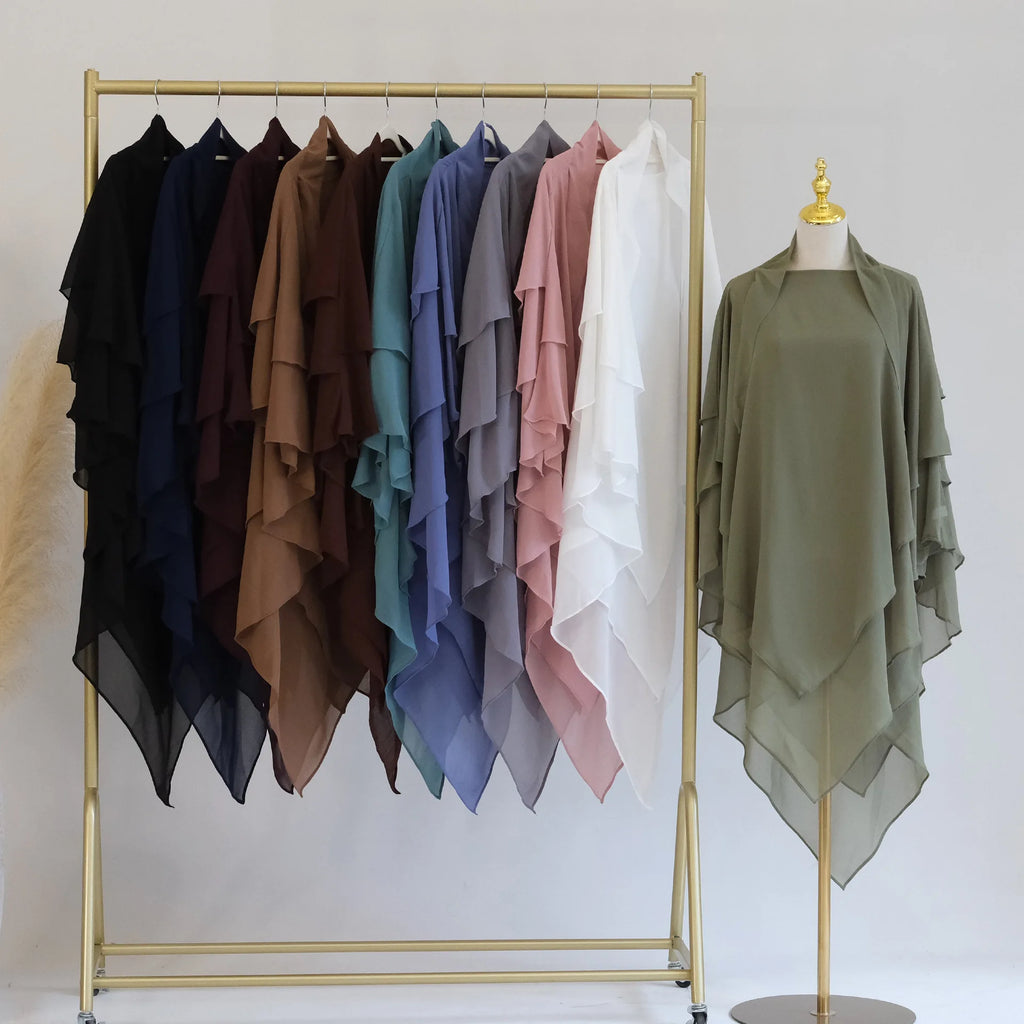 3 Layers Chiffon Long Khimar for Women Muslim Hijab Prayer Eid 2025 Hijabs Headscarf Shawl Veil Long Three-Layer Djellaba Niqab