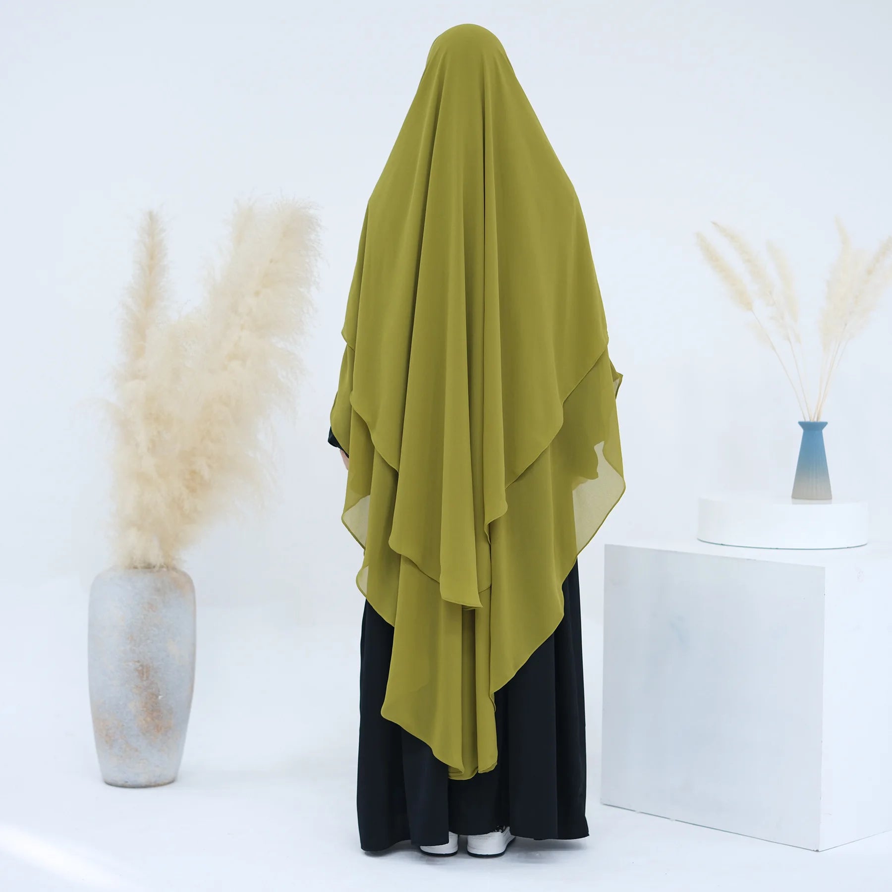 2 Layers Chiffon Long Khimar Women Muslim Hijab Modest Prayer Eid Hijabs Headscarf Shawl Long Djellaba Niqab Prayer Garment